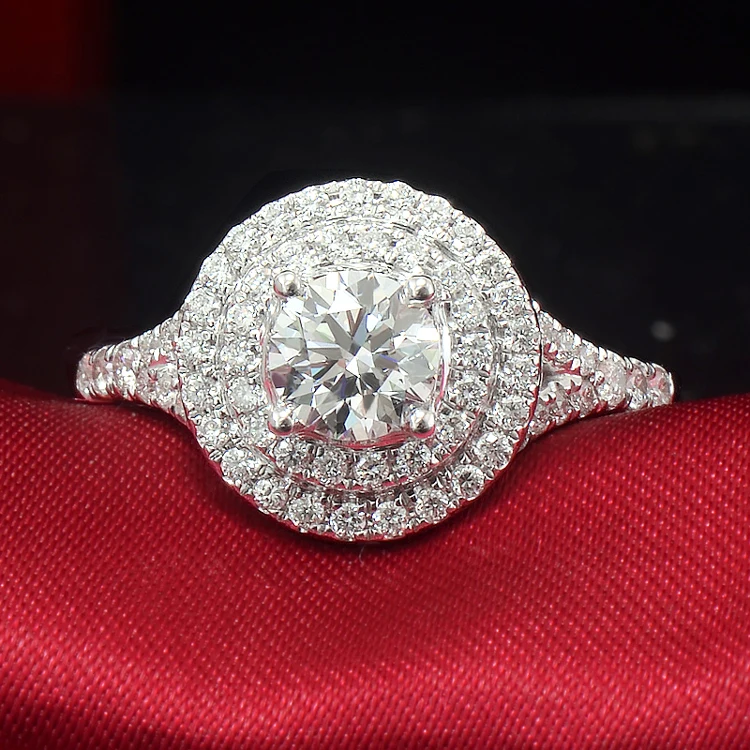 Test Positive Pure 18K White Yellow Rose Gold Luxury 2 CT effect Lab Grown Moissanite Diamond Halo Style Engagement Wedding Ring