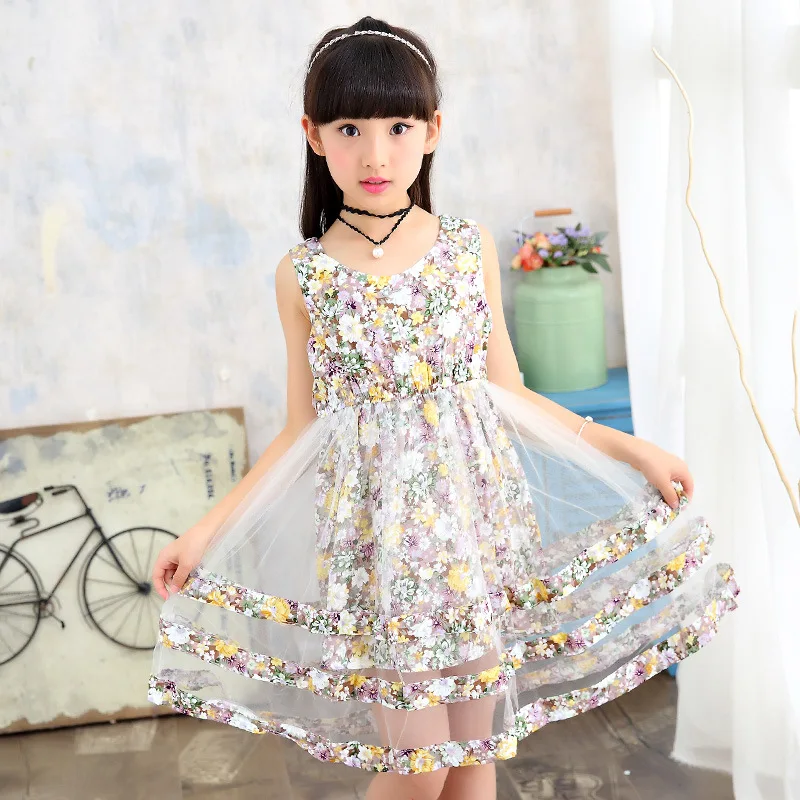 Newest 2018 sweet beautiful girls 120-160cm summer skirt Princess floral dress clothing