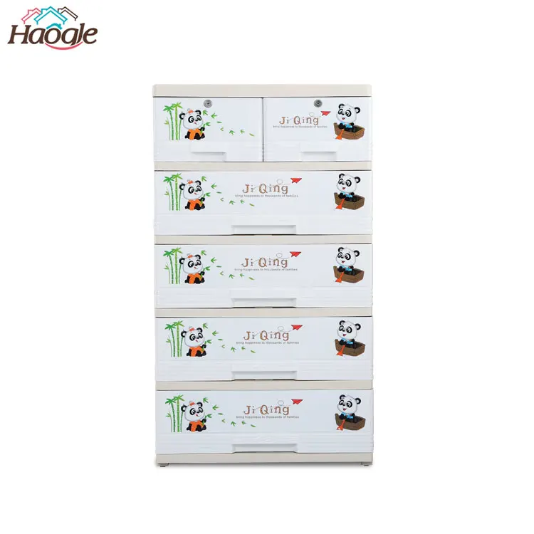 Multi-function Sundries Bedroom Organize Storage 5-tiers Cartoon Design Baby Panda Pattern Plastic Clothes Drawer Cabinet