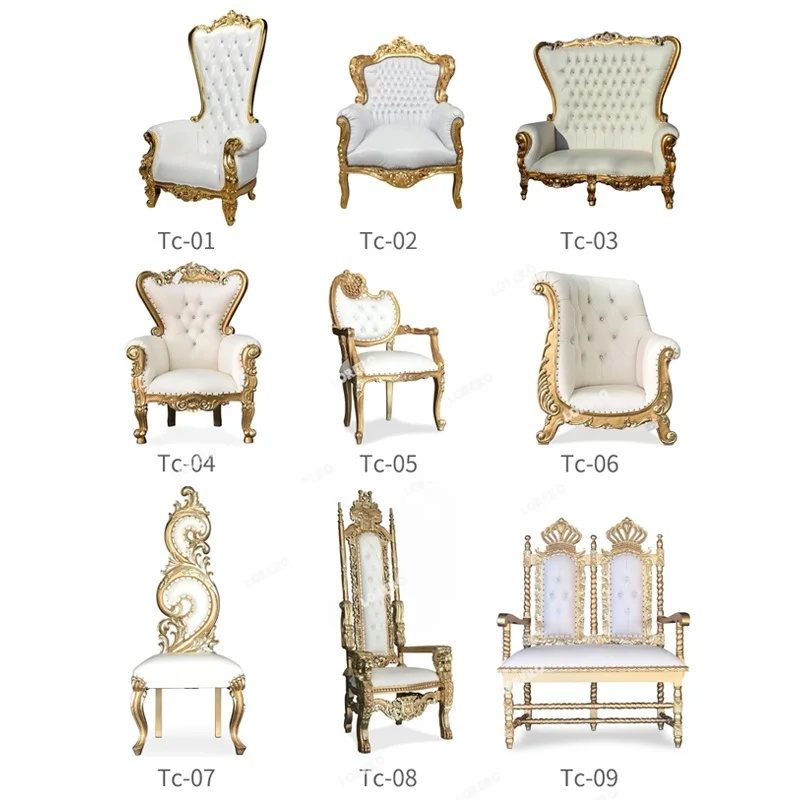 Luxury royal highback armchairs Multicolor king queen throne chair for wedding