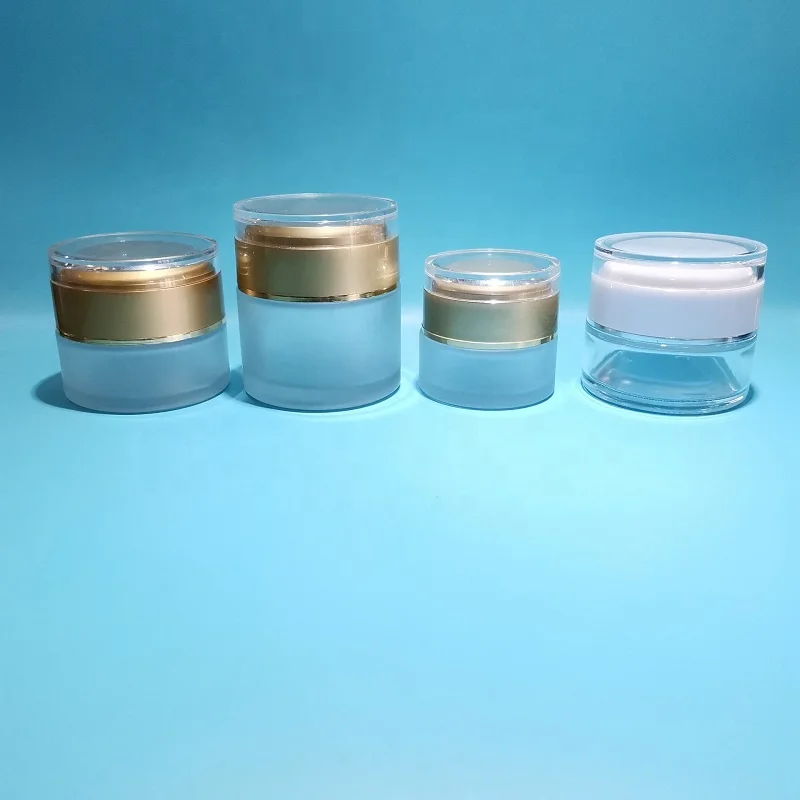 20g 30g 50g  Clear Frosted Cosmetic Face Cream Emulsion Lotion Glass Jar With Acrylic ABS Cap