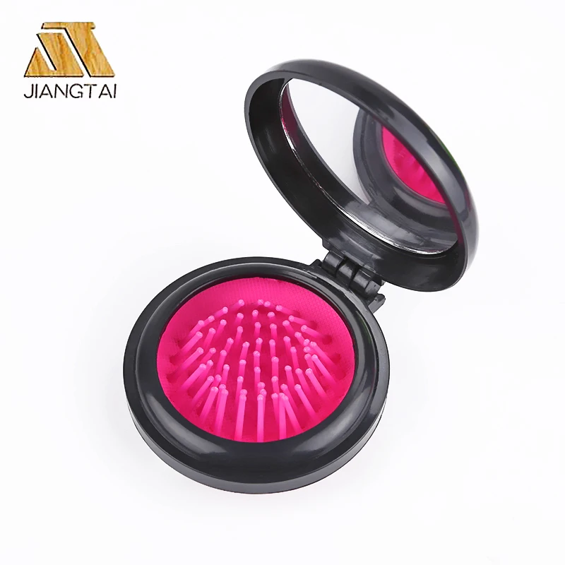 Jiangtai ABS plastic hairbrush round hair comb foldable hair brush with mirror