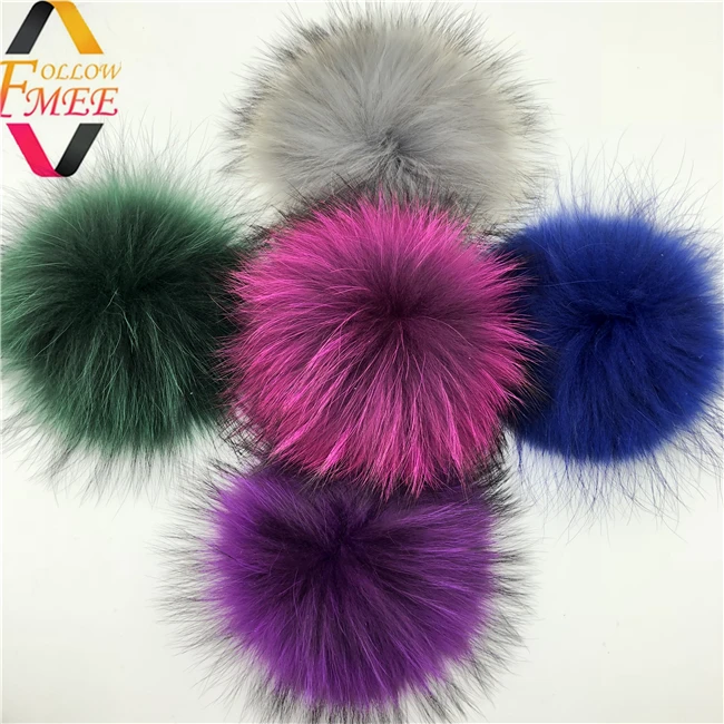 15 cm Raccoon Fur pompoms fur balls for knitted hat cap beanies and keychain and scarves real fur pom poms