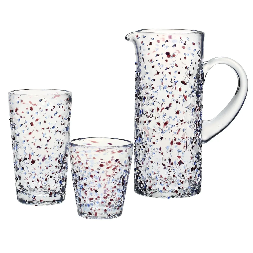 SXGC Handmade glass jars wholesale canada glass tea juice jug set red dots tumbler glassware