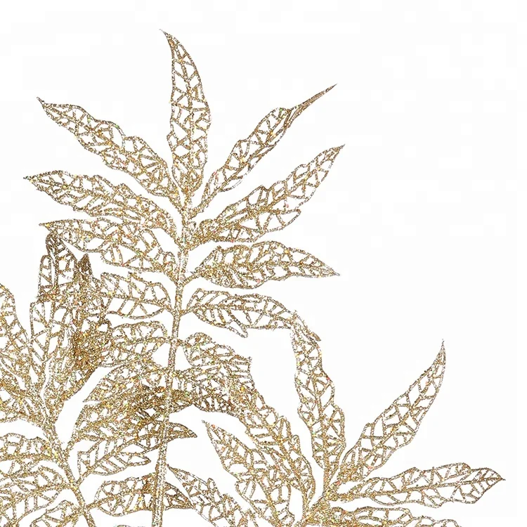 52cm high Plastic christmas glitter shining leaf  for christmas event decoration