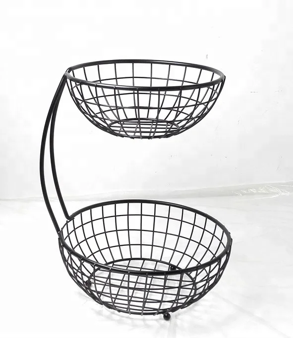 2 tier fruit basket black