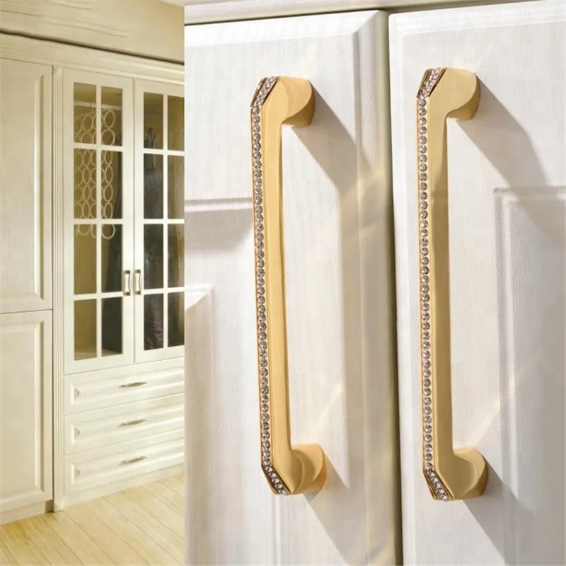 Cabinet Knobs 24K Real Gold Czech Crystal Drawer Door Handle Furniture Knobs Pull Handles Never Fade Gold & Chrome