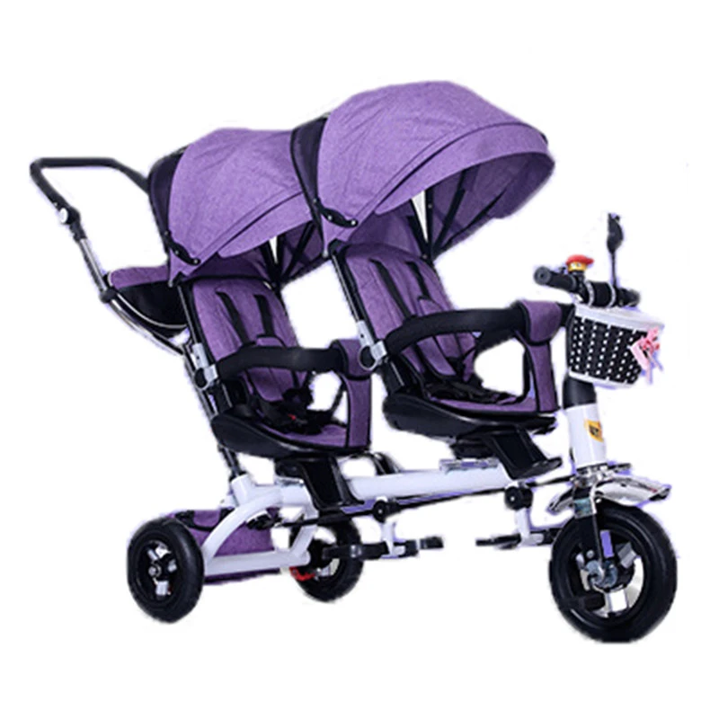 Multifunction swivel seat baby stroller tricycle with double seat for two babies