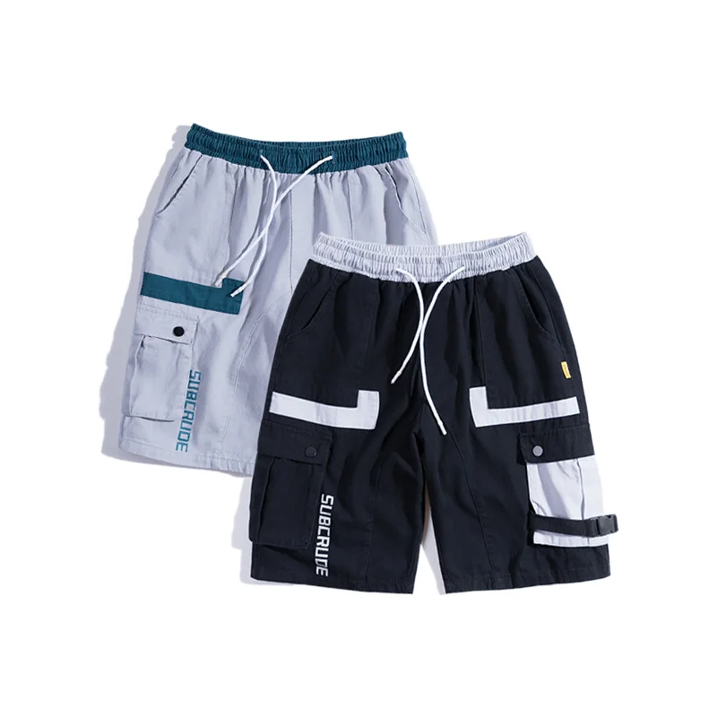 
Low MOQ summer color matching mens cargo pants with side pockets 