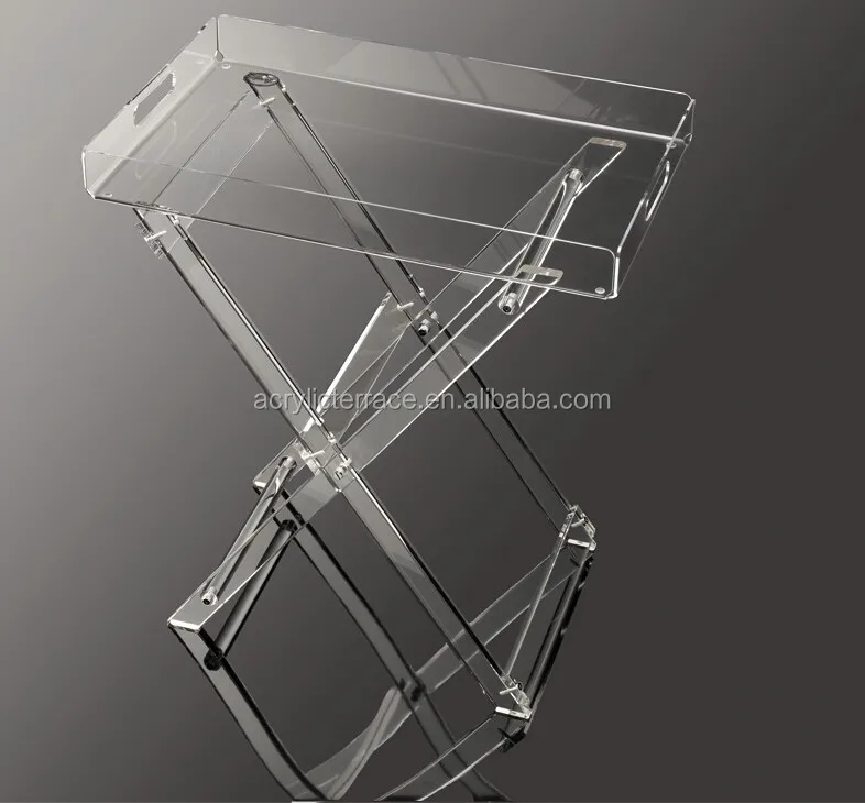 clear folding tables-acrylic hotel serving tray on stand