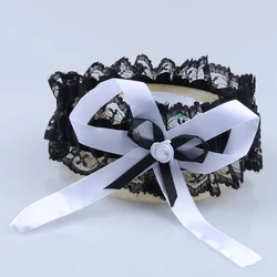 Single bride  party  bachelorette hen Party sexy girl lace garter white bow decorated with black leg garter
