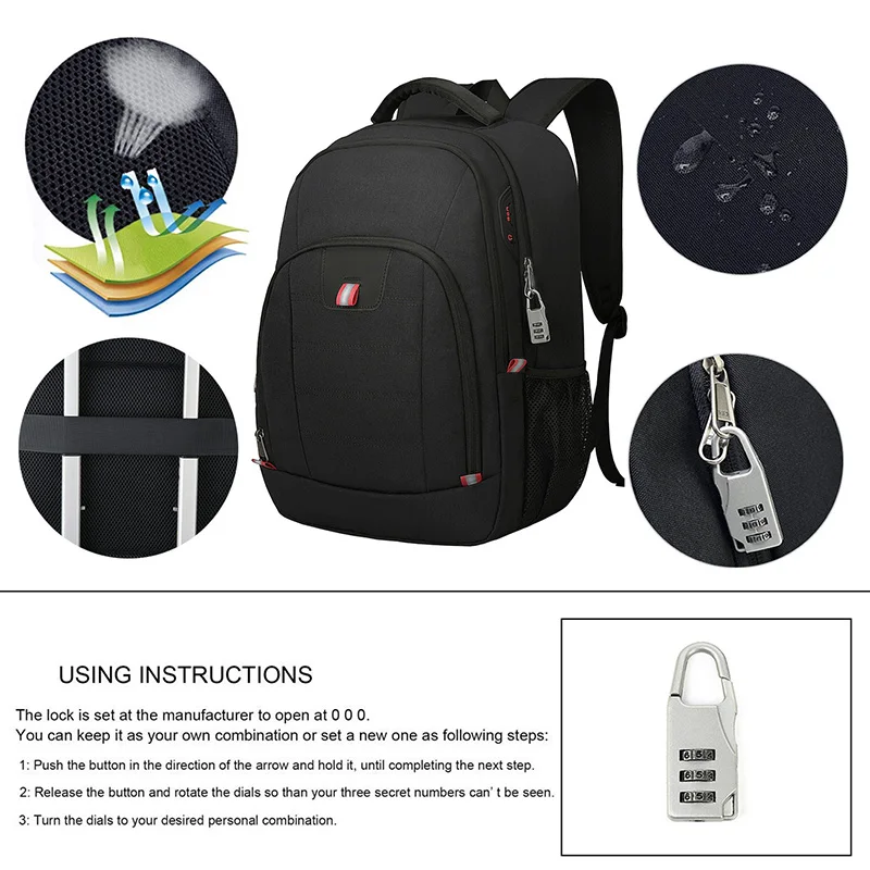 Large Capacity Unisex RFID Pockets Laptop Backpack Anti-Theft Waterproof  Oxford Polyester Zipper Travel College
