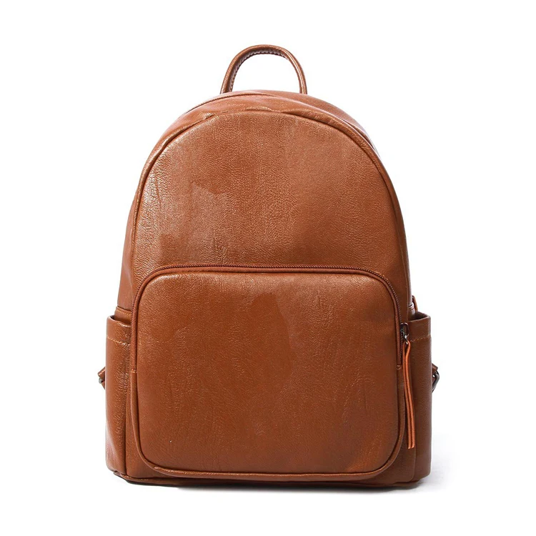 Hot Sell Styles Korean Natural Pattern Black PU Oil Leather Backpacks for Women