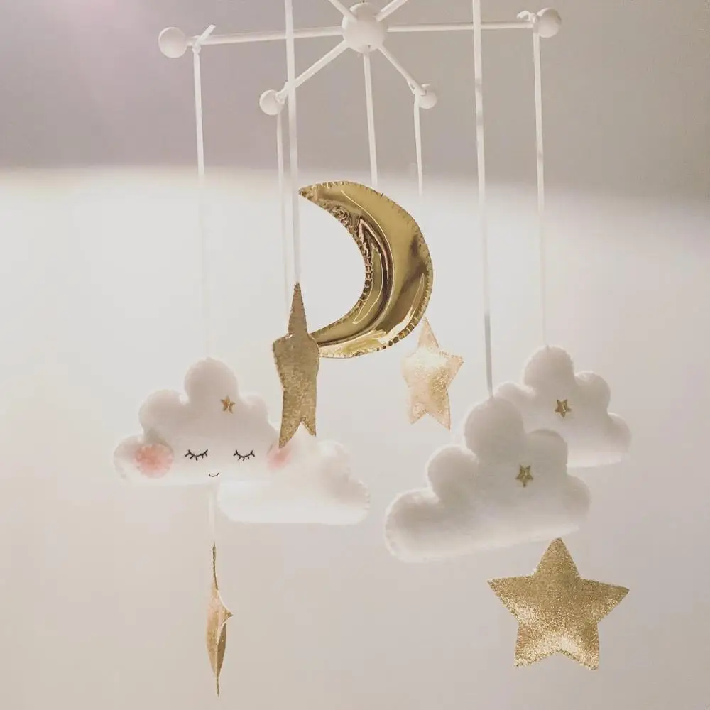 
Gold star and cloud felt baby mobile, felt hanging toys for baby bed decoration 