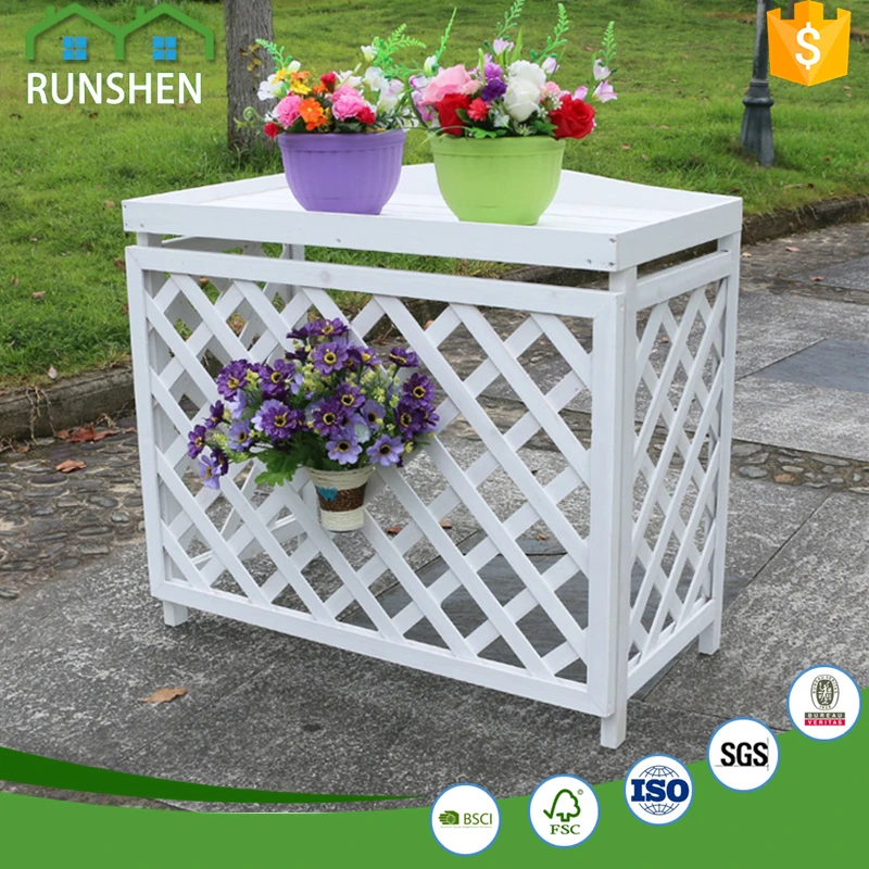 Beautiful White Foldable Outdoor Decorative Wooden Air Conditioner Cover
