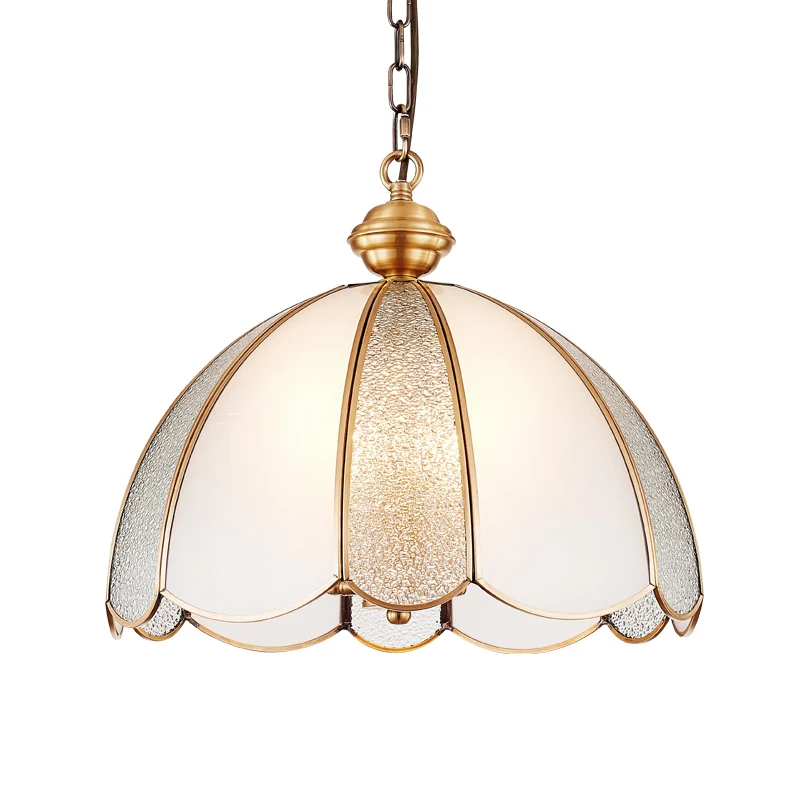 
copper material pendant light restaurant lamp iron link hanging light glass lamp shade gold color 