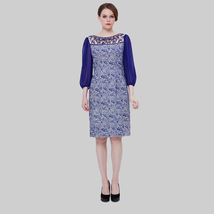 Chinese Style Lace Puff Sleeve Evening Wear Formal Dress Elegant Mother Of the Bride