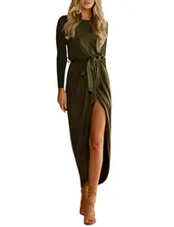 European and American autumn round collar long sleeve 100% bamboo fabric irregular flower bud dress