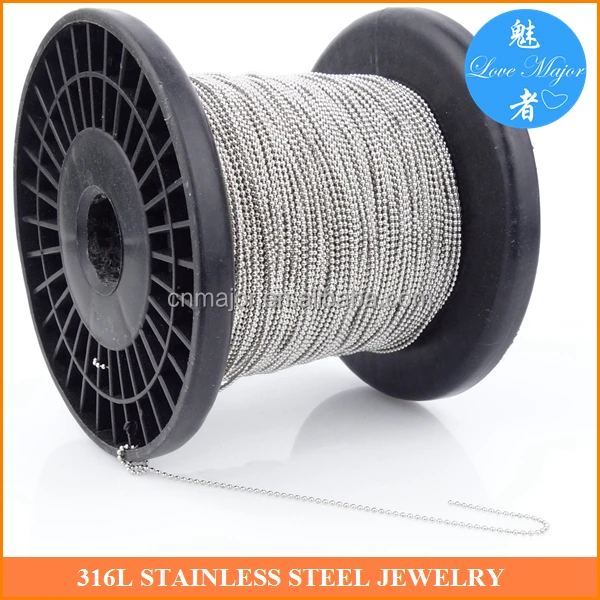 1.2mm Thick Fashion Stainless Steel Jewelry Necklace Making Military Ball Chain In Spool