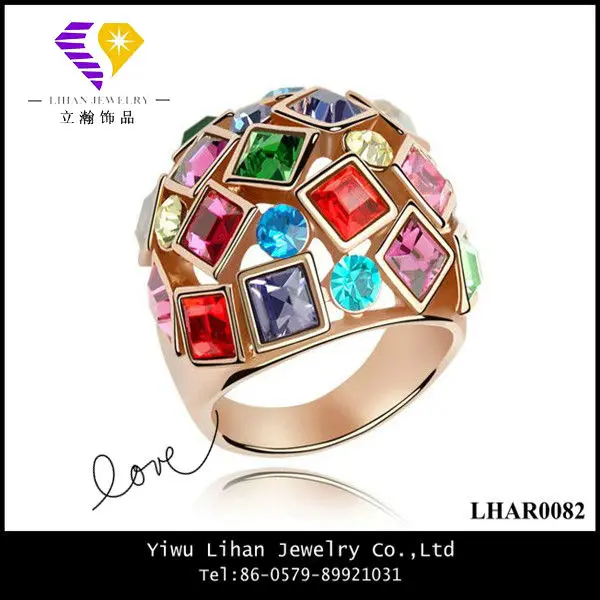 2014 Элегантная мода чешского хрусталя Золотые кольца для женщин