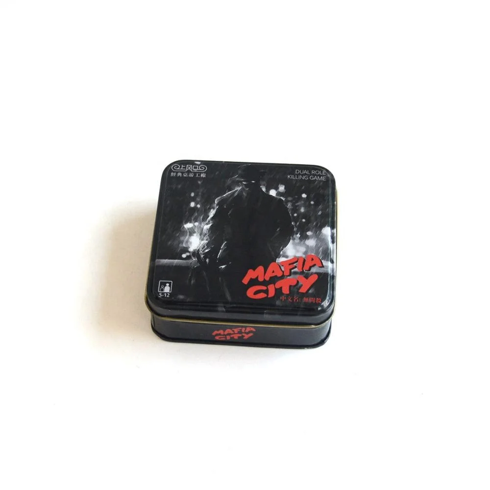 DUAL ROLE KILLING GAME tin box black cool square tin box MAFIA CITY game cards tin box