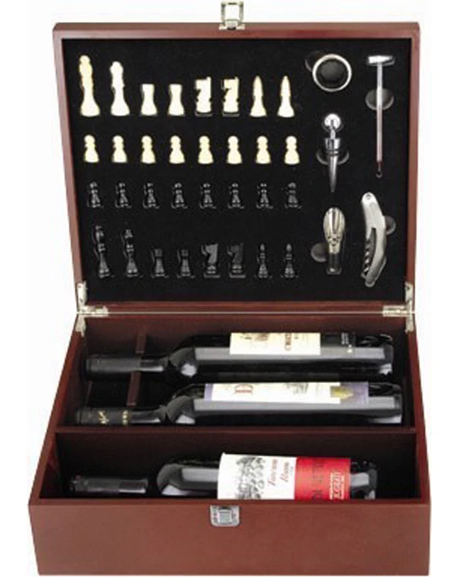 Hot selling high-quality gift-giving chess design 2-bottle wine box