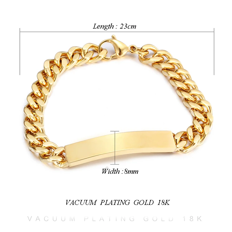 
Fashion New Mens Jewelry ID Bracelet Gold Plated Stainless Steel Chain Link Bracelet 