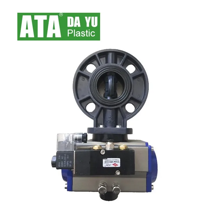 double acting single acting limit switch solenoid valve UPVC PPH pneumatic wafer butterfly valve 2 way 3 way ball valve