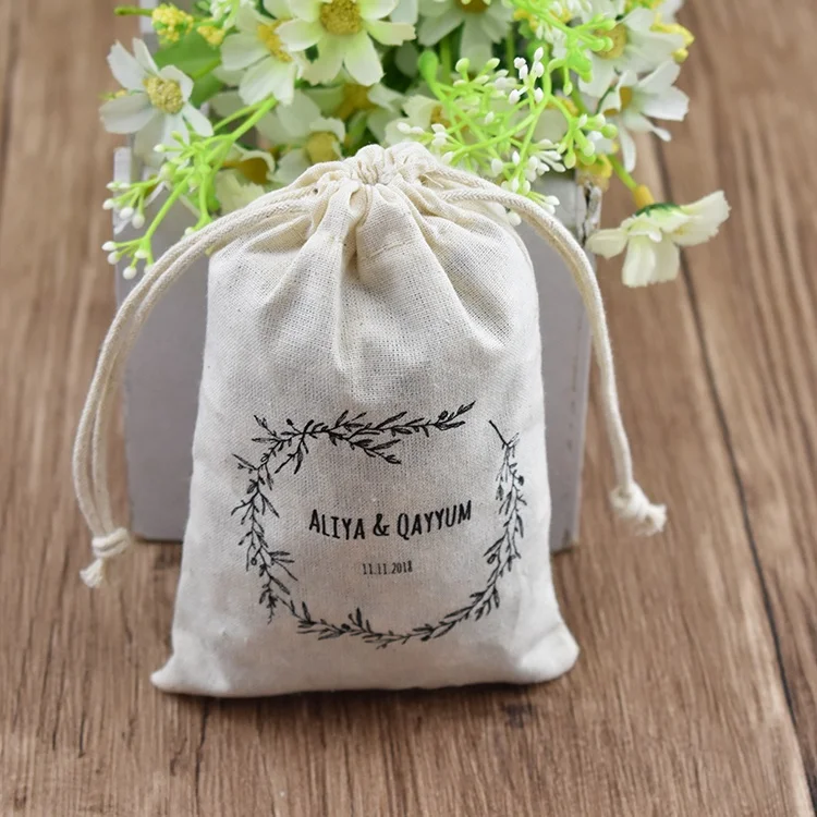 Manufacturer screen printing logo drawstring wedding favor gift cotton bags