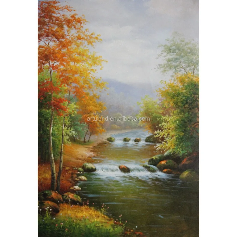 Countryside Mountain Landscape Scenery Handmade Chinese Style Oil Painting on Canvas for Living Room