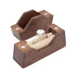 Beautifully propose marriage gift wedding walnut small wood ring box with magnet