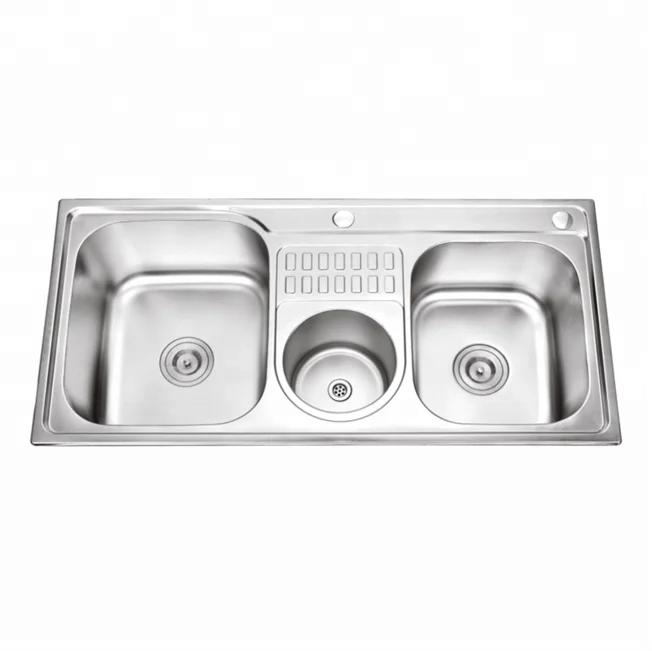 Недорогая Кухонная мойка с двойной чашей из нержавеющей стали 304, сливная доска и круглая мусорная корзина