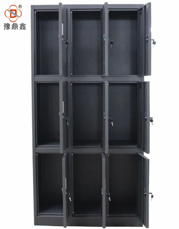 Factory directly black kd school office gym storage cabinet 9 door steel locker