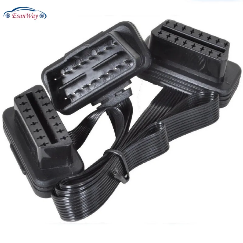 Ultra Thin High Quality OBDII Extension Cables Right Angle OBD II 2 16 PIN Y Splitter Cable 1 Male to 2 Female OBD Socket Plug