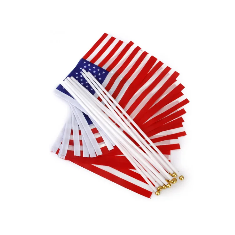 
12 x 18 inch 75D Polyester National Hand Held Custom Size Flags with Plastic Pole 