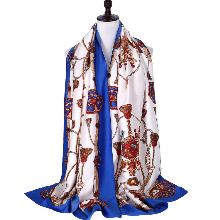 New fashion silk scarf custom red and green chain pattern printed scarves sunscreen shawl for women