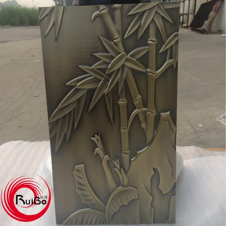 Chinese style antique brass bamboo pattern carving aluminum mural