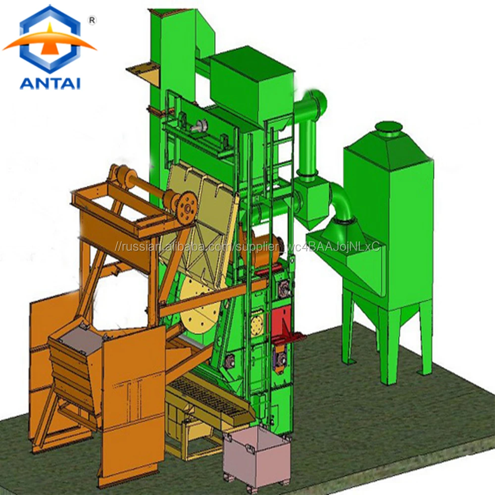 Drum type shot blaster with belt conveyor