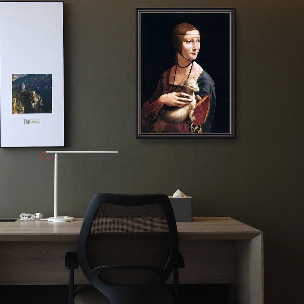 European Vintage Renaissance Ornate Woman Portrait Davinci Oil Painting Masterpiece