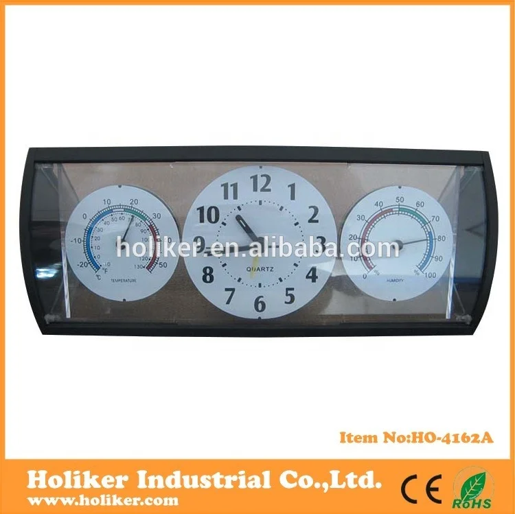 promotional modern table clock metal desk folding clock with thermometer hygrometer
