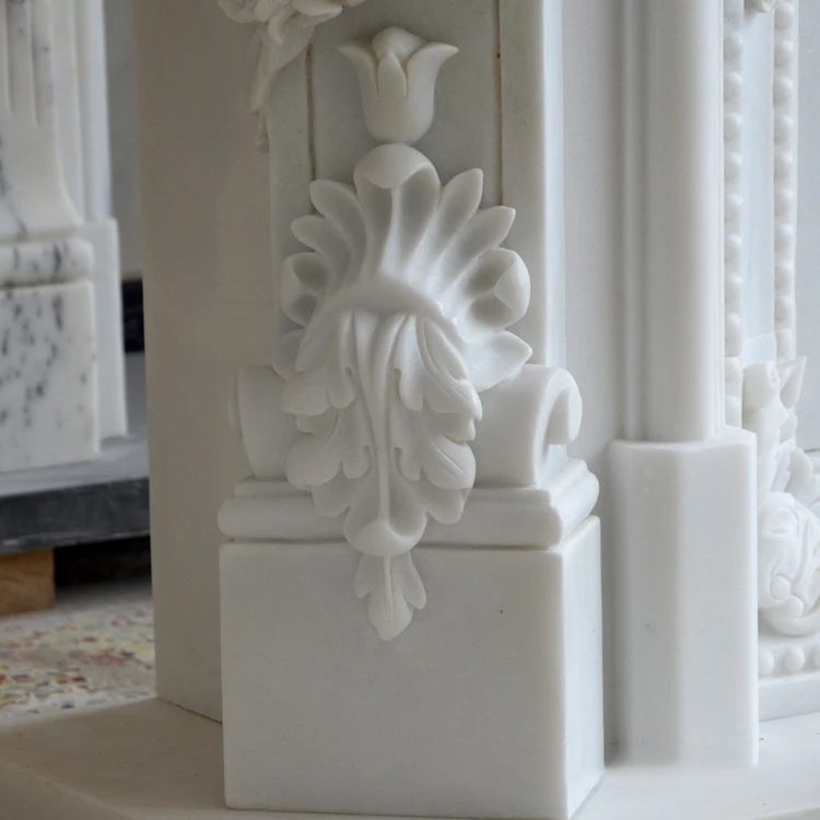 Customized Carve Modern Design Indoor Natural White Marble Stone Fireplace