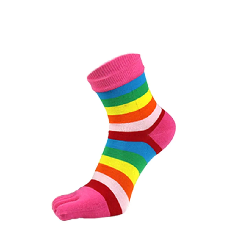 
Factory selling soft colorful rainbow crew socks five toe finger socks women 