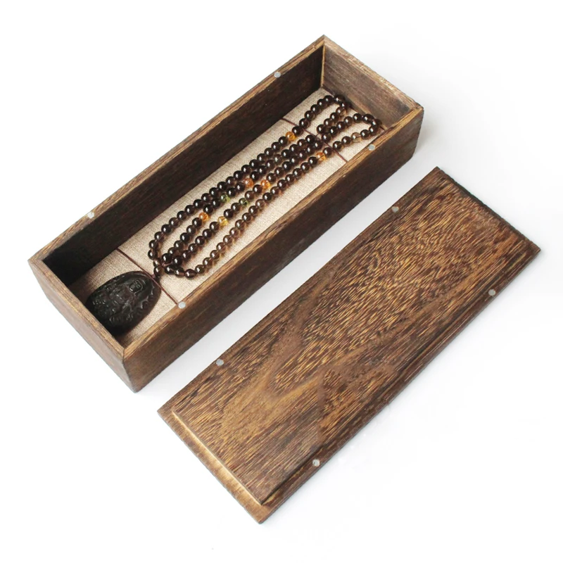 
Paulownia wood antique rustic finish jewelry packaging gift box carbonize color wedding ring packaging wood box 