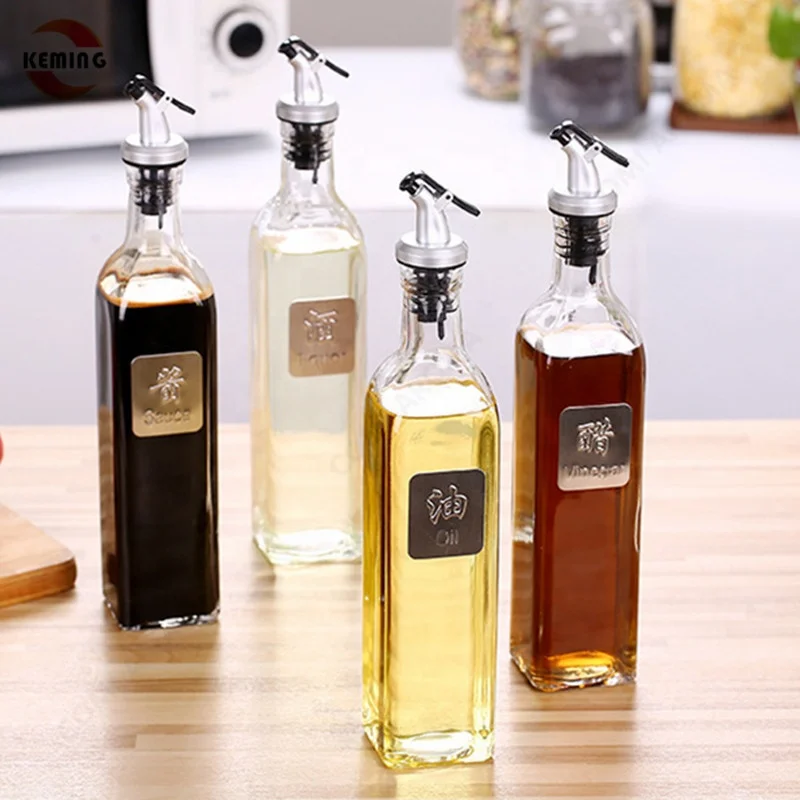 12oz Glass oil dispenser/spice holder Stainless Steel Nozzle Glass Oil Bottle / Vinegar Cruet