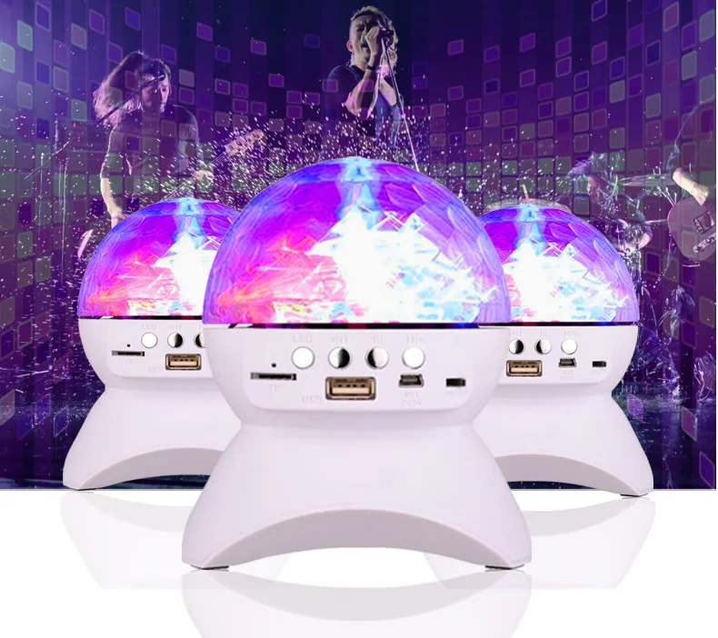 Портативный беспроводной динамик для дискотеки со встроенным хрустальным шариком и цветным светодиодным сценическим