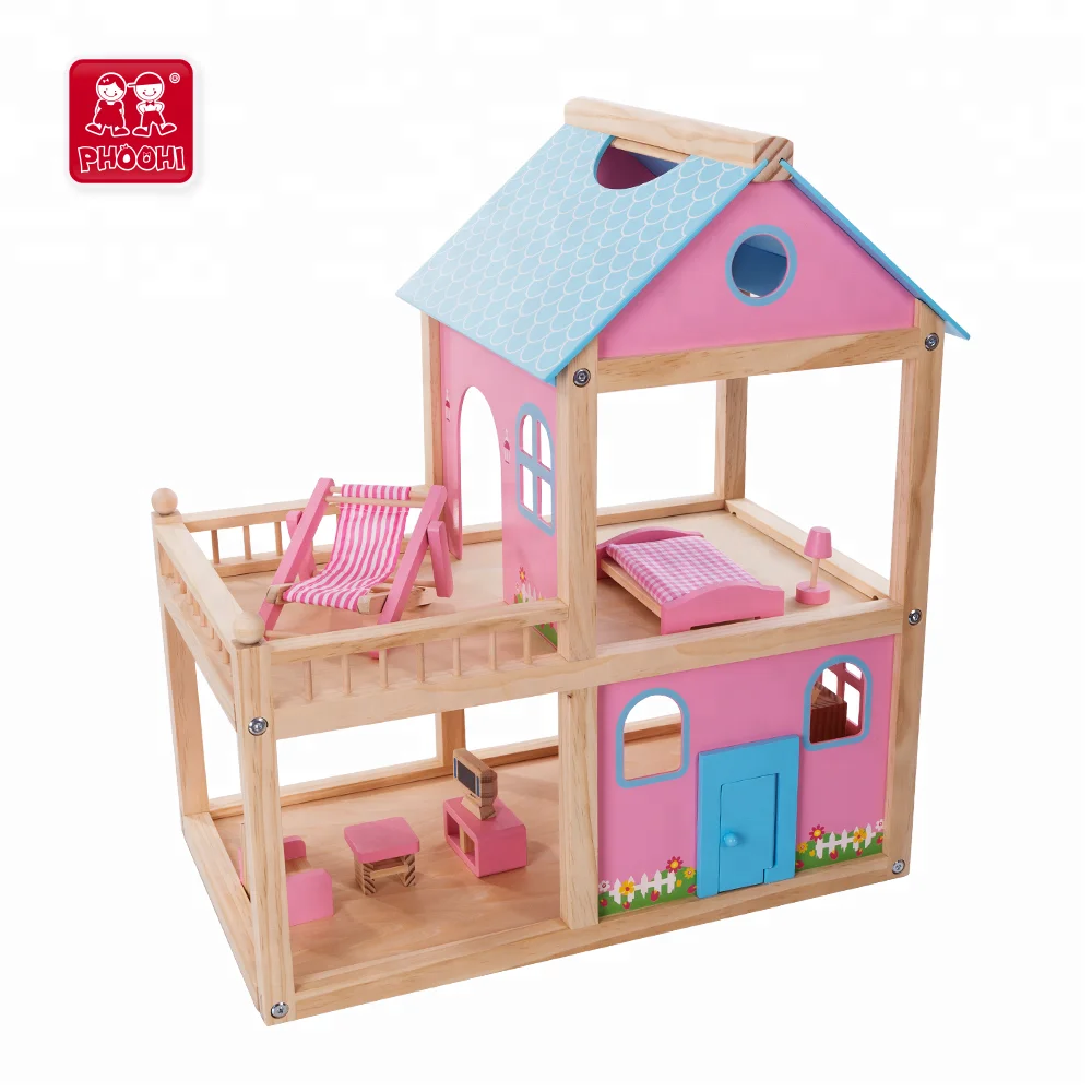 Розовый цветок девочки играть Кукольный дом игры игрушки детей DIY деревянный кукольный домик для детей 3 +