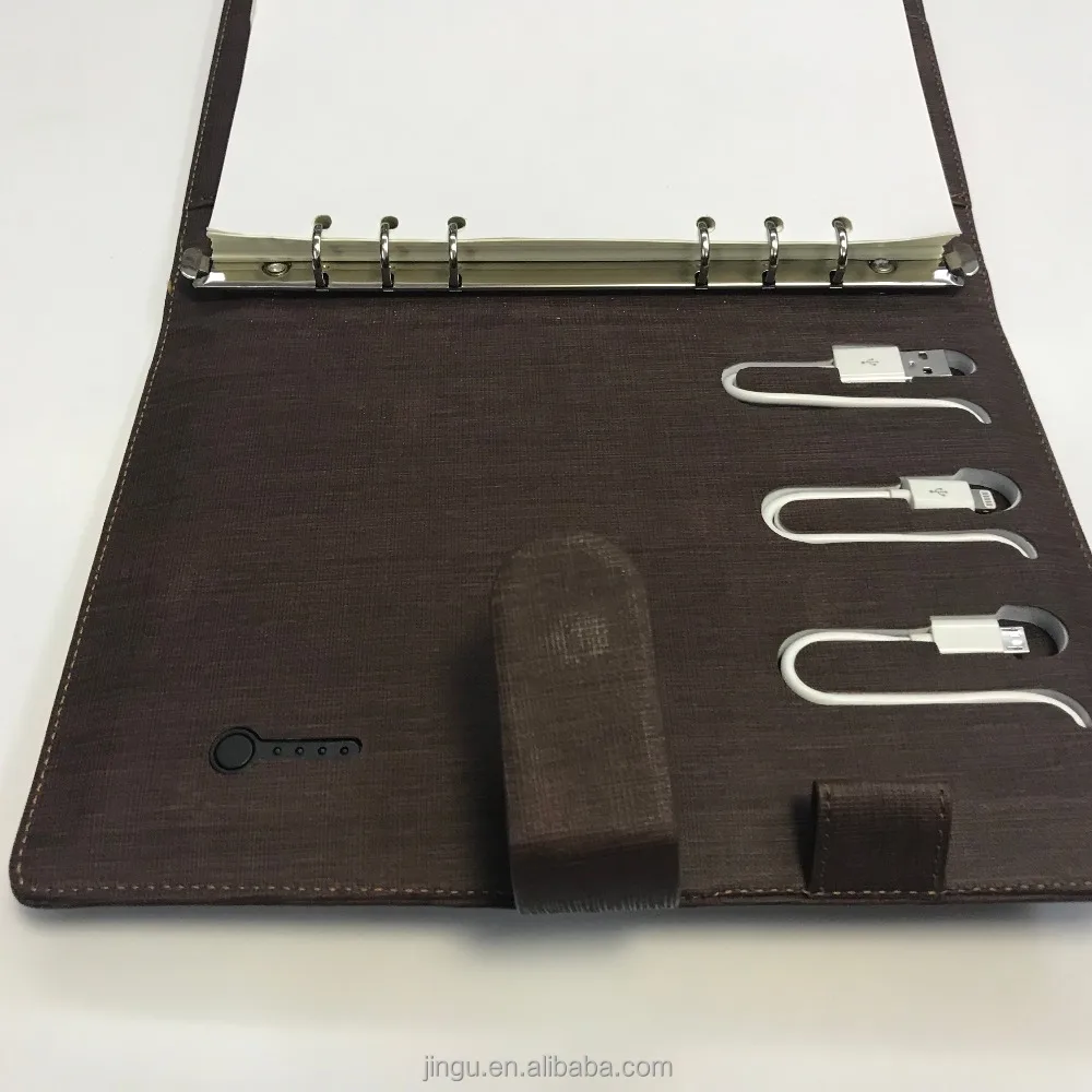 
2021 uptodate business gift custom A5 organiser planner wireless charger power bank diary notebook with USB 