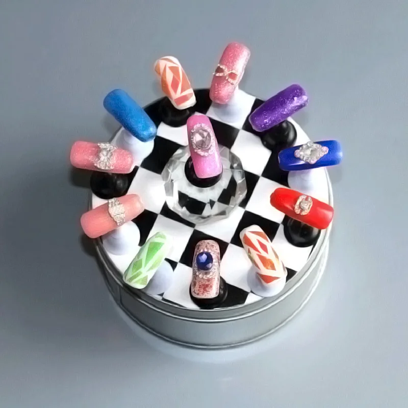 Chess Board Design Crystal Rhinestone Holder Manicure Tools Nail Art Tips Practice Stand Nail Art Display Holder