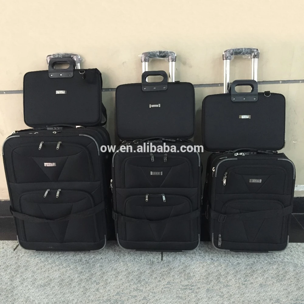 EVA 600D polyester black color 6pcs trolley luggage set travel suitcase bag