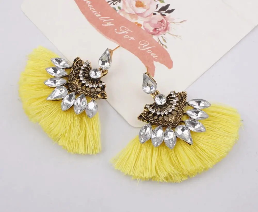 Latest fashion crystal stone earrings ladies personal vintage dangle earrings long tassel drop pendientes